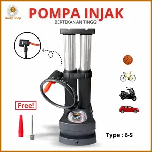 Pompa Injak Ban Angin Sepeda Motor Mobil Kaki Pipa Ganda 160psi / Portabel Kompa Isi Angin Ban / Double High Pressure Foot Pump