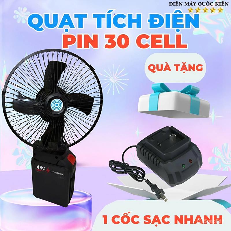 [ DEAL - ĐỘC QUYỀN LIVE - PIN 30 CELL - TẶNG KÈM 1 CỐC SẠC NHANH ] Quạt Tích Điện PIN 30 CELL, Chân Pin Phổ Thông 4cm, Sử Dụng Liên Tục 14 Đến 16 Tiếng Đồng Hồ, Tặng 1 Bút Thử Điện, Quạt Mạnh Gio Lớn, Động Cơ Lõi Đồng Không Chổi Than, Bảo Hành 1 Năm