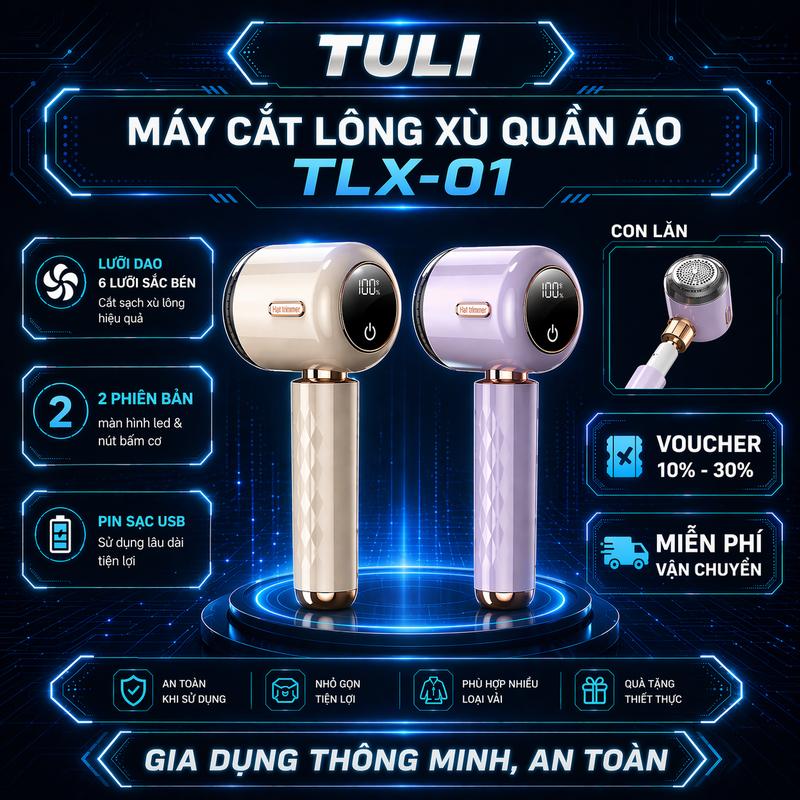 Máy Cắt Lông Xù Quần Áo 6 Lưỡi Sắc Bén TLX-01 Kèm Con Lăn Dính 2 in 1, Đồ Lăn Bụi Giường Nhỏ Gọn Làm Sạch Mọi Loại Vải, Máy Tẩy Xơ Vải Bảo Hành 12 Tháng