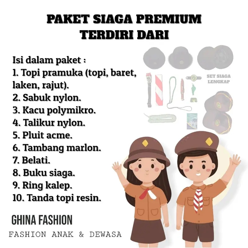 Paket Premium Alat Siaga Atribut Lengkap Pramuka SD Putra Putri Fashion 1