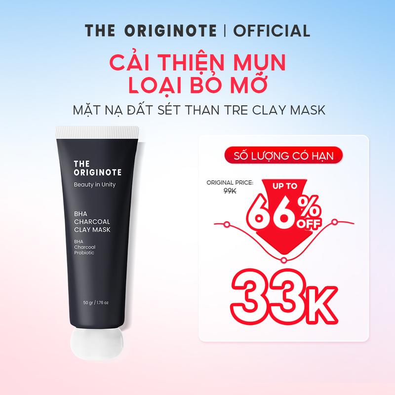  Mặt nạ đất sét than tre The Originote Hỗ trợ lột mụn đầu đen giảm thâm mụn tẩy tế bào chết Clay Mask 50g 