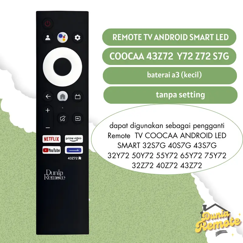 Remote Remote TV COOCAA ANDROID SMART LED LCD Netflix Prime Video 32Z72 40Z72 43Z72 SERIES 3