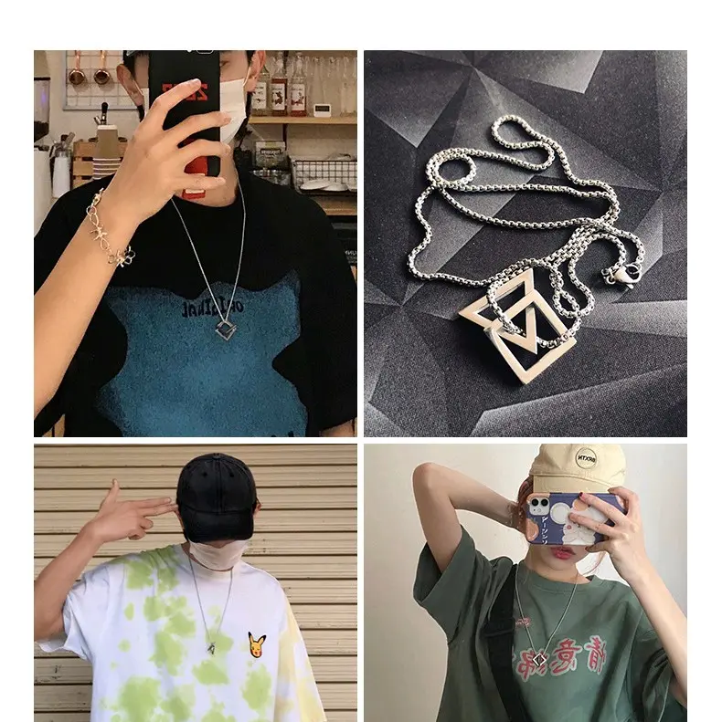 Kalung Rantai Liontin Geometris Metalik Segitiga Rocky Ins Fashion Model Metal Triangle - Hadiah 4