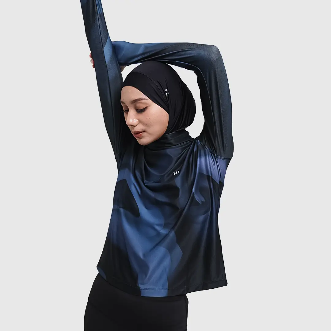 HIA Everywear Bhava Printed 2.0 Blue Lightweight Fabric Regular Fit Sport Shirt Gym Running Padel Tennis Yoga Pilates Keren Elegan