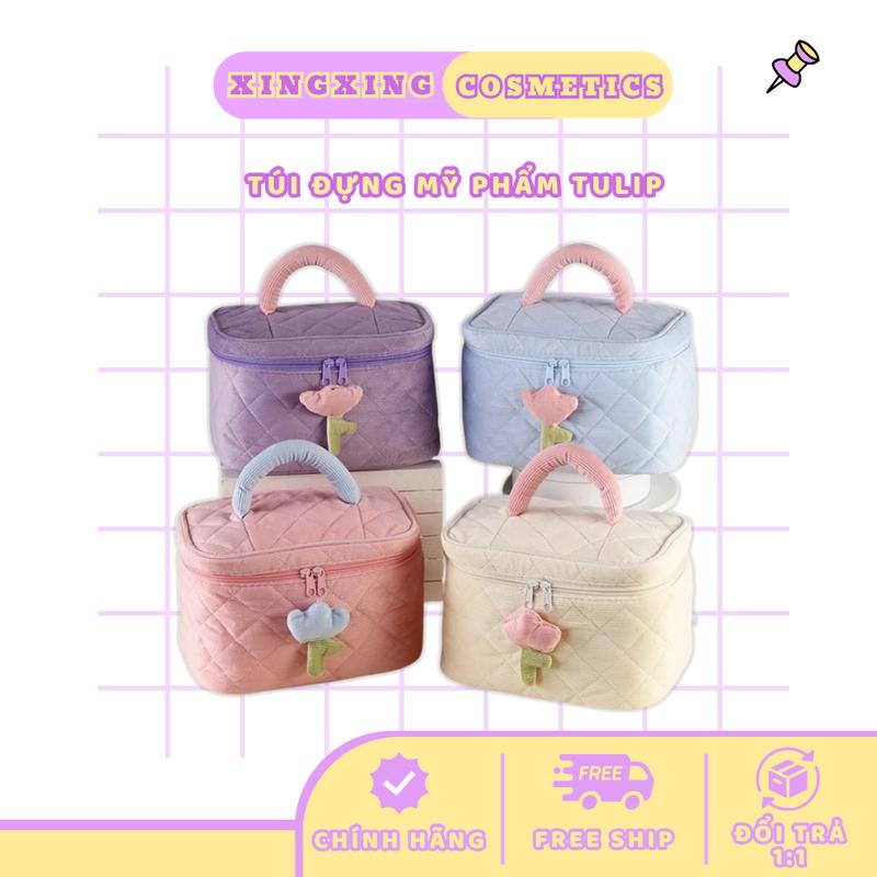 Bộ túi trang điểm hoa màu trơn Dây kéo lớn Túi đựng mỹ phẩm vải nhung dành cho nữ du lịch XINGXINGBEAUTY