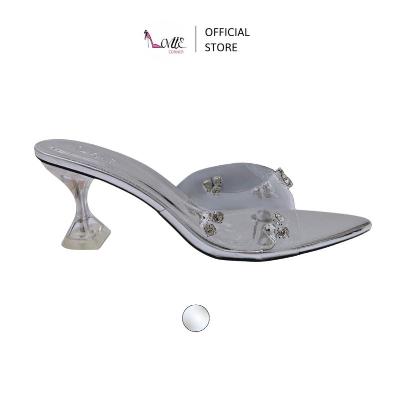 LOVIIECORNER - GUỐC NỮ MŨI NHỌN HỞ, HỞ HẬU QUAI MICA MỀM GẮN ĐÁ - CAO GÓT THỜI TRANG GÓT CHÂN VỊT CAO 7 PHÂN DỄ ĐI - D240802