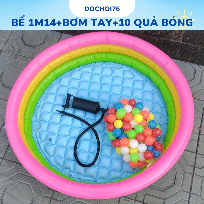  Combo bể bơi tròn Intex 1M14 kèm bơm tay tặng 10 quả bóng hồ bơi tại nhà cho bé Toy 