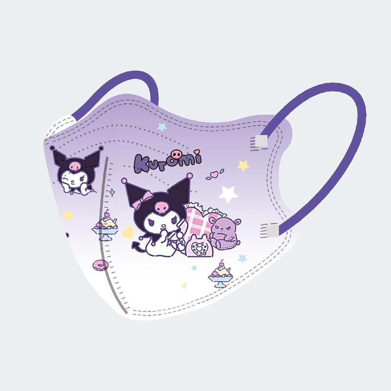 Product Introduction of 50 piece mask Kuromi series children's mask 4D three-dimensional facial mask cute cartoon 3-12 year old children's facial mask Kuromi children's facial mask disposable mask 21