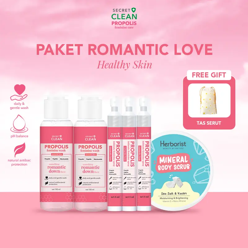 [FYC] Secret Clean Propolis Feminine Care Wash Romantic Love/Happy Day + Herborist Mineral Body Scrub 100gr + Free Gift 0