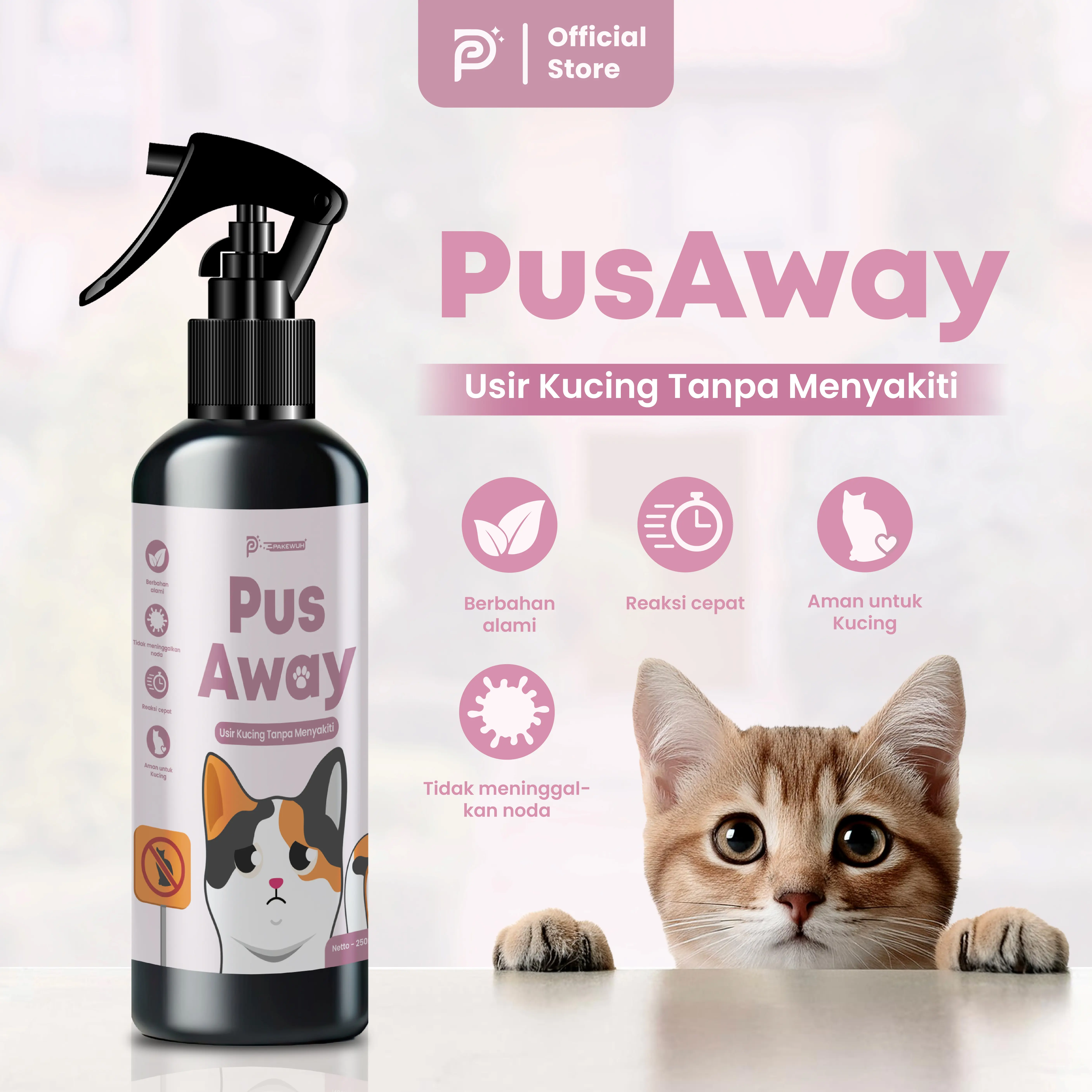 Pakewuh - PusAway Spray Pengusir Kucing 250 ML Cleaning Pembersih Ruangan Kucing Meong