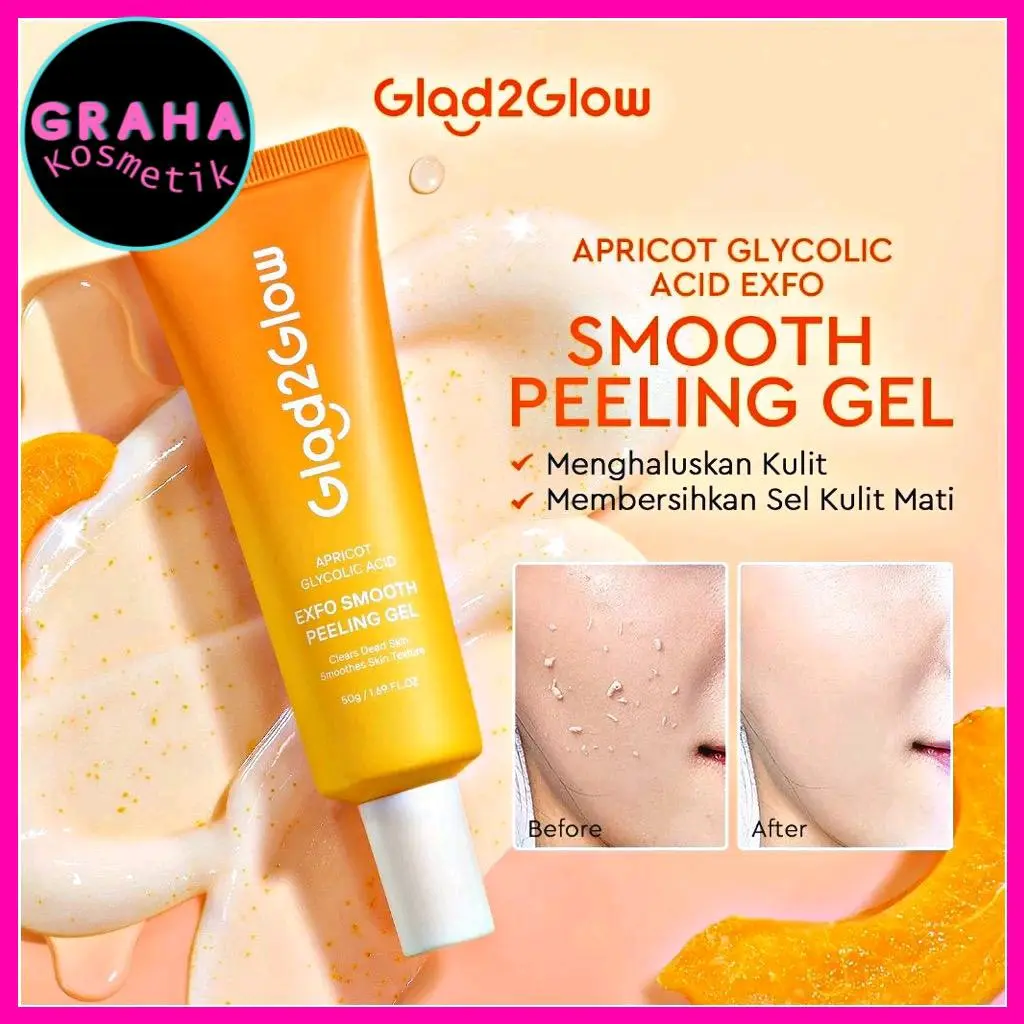 Glad2Glow peeling gel Apricot Glycolic Acid Exfo Smooth Eksfoliasi peeling produk yang mampu mengangkat sel kulit mati G2G Komedo Kotoran Scrub Wajah Extract