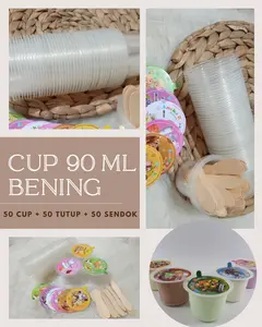 Cup Es Krim 90 Ml Bening Bahan Plastik Lengkap Tutup Kertas Sendok Kayu Cream Kitchenware