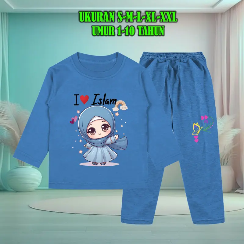 Setelan Baju Anak Tidur Gambar Anak Soleh Muslim Lengan Panjang dengan Sablon Berkualitas - Baju Anak Fashion Celana 3