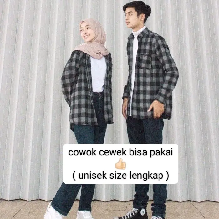 Kemeja flanel wanita pria lengan panjang  Motif kotak kotak Unisex Nyaman 2