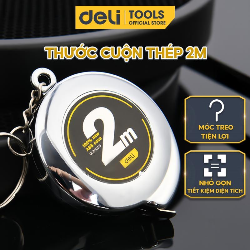 Thước cuộn thép 2m Deli dạng móc khóa có đầu treo tiện lợi nhỏ gọn bỏ túi chính xác