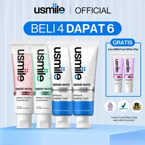 [BELI 4 DAPAT 6] usmile Pasta Gigi Fresh White 2x110gr (Varian Random)+ Pasta Gigi Repair White 2x100gr + Pasta Gigi Fresh White 2x30gr | Pemutih Gigi | Pasta Gigi Whitening | Nafas Segar | Gigi Sensitif | Menghilangkan Karang Gigi | Pembersih Noda Gigi