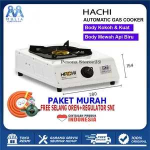 Kompor Gas 1 Tungku Hachi Warna Putih Free Selang dan Regulator TERBARU