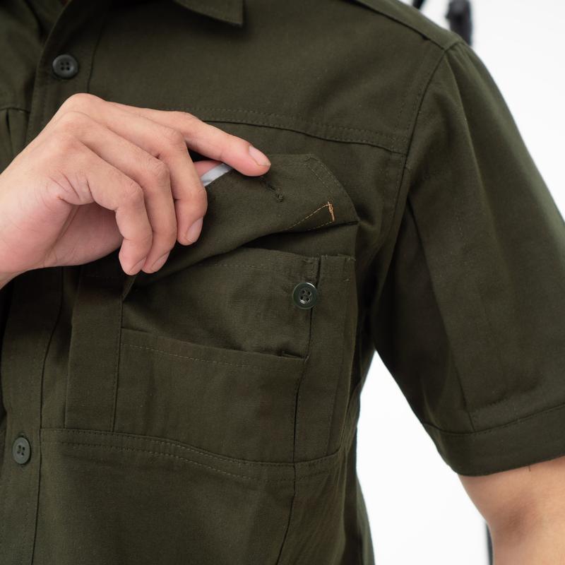 samone- kemeja stripe lengan pendek kemeja kerja dan santai pria lengan pendek bahan canvas ukuran normal dan jumbo casual - kemeja kerja 1