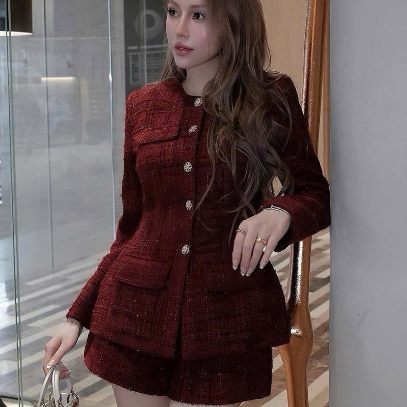  Set dạ 2 chi tiết   áo dạ tay dài khuy+ quần sooc dạ   5ll245 