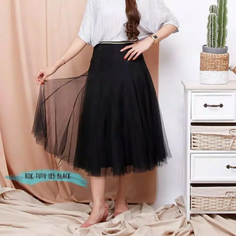 Rok Tutu Midi Skirt Two Layers Dewasa Tile 2 Premium 7/8 Wanita - Maxi Panjang Pesta 3