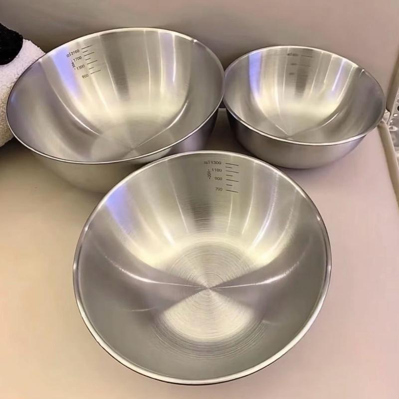 Combo 3 Bát/ Âu Inox Trộn Bột ,Salad, Ướp Thịt, Đánh Trứng Cao Cấp Có Chia Vạch Dung Tích