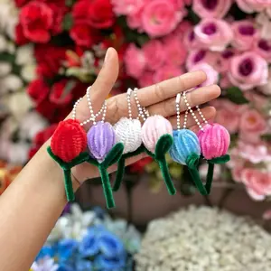 Keychain Kawat Bulu Tulip Warna-warni untuk Aksesori Tas dan Gantungan Kunci