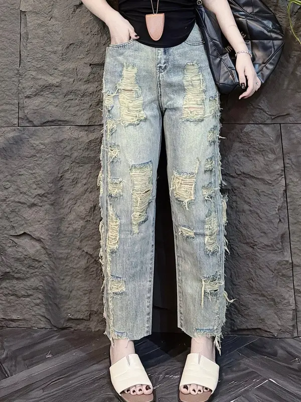[LSN]Quần Jean Baggy Nữ Rách Nhiều Trước Và Sau 173 - 174 1