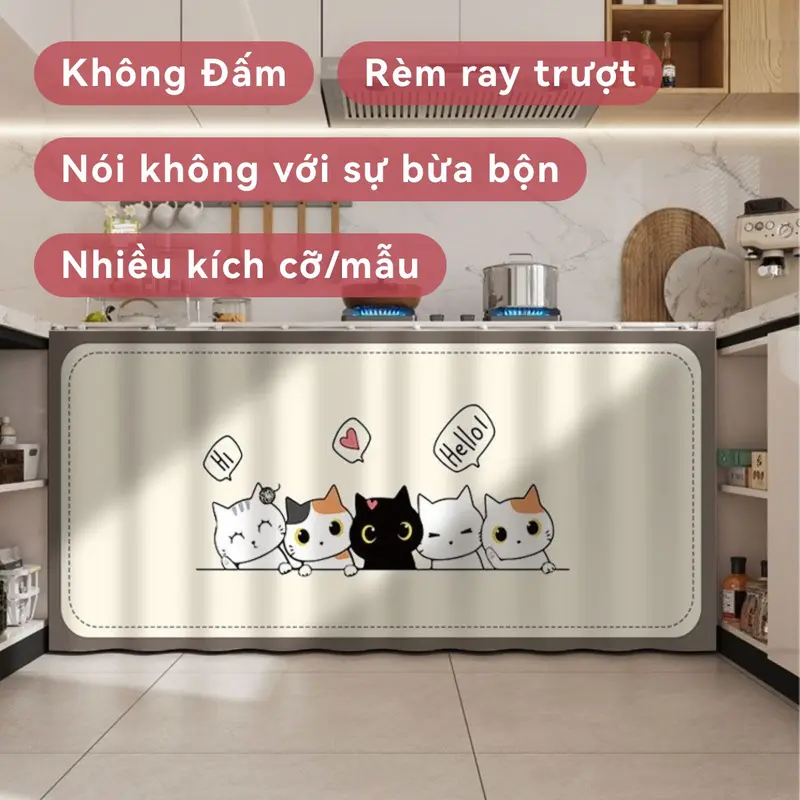 Rèm che mảnh vỡ tự dính, cho tủ bếp, có thể che phủ, chống thấm nước và chống dầu, không cần đục lỗ dán, có thể được cài đặt trên kệ hoặc cửa ra vào, thiết kế hoạt hình dễ thương và đơn giản 0