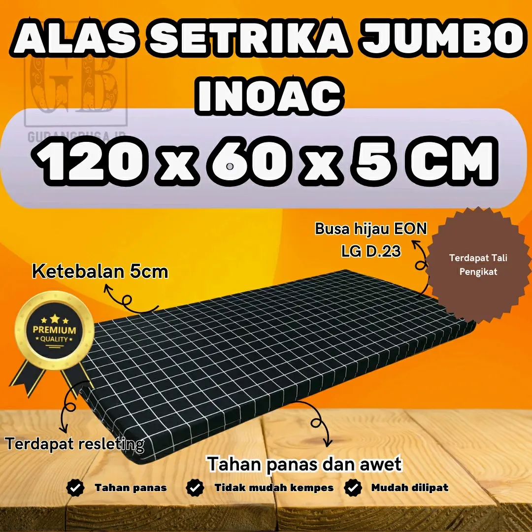 Alas Setrika Busa Inoac Jumbo Tebal 5 cm - Ukuran 120x60x5 cm - Hijau, Portable, Anti Panas dan Anti Kempes