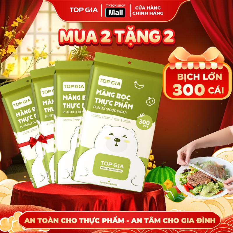 MUA 2 TẶNG 2 - BỊCH LỚN Túi Màng Bọc Thực Phẩm Treo Tường Dạng Rút TopGia An Toàn Tiện Lợi Có Chun Co Dãn Siêu Dai Bịch 300 Cái Chất Liệu PE Dày Bền Chống Bay Mùi MangBocThucPhamCoGian MBTP