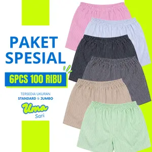 [6PCS 100K] Celana Pendek Salur Unisex Pria Wanita Bahan Adem Santai Daily Outfit