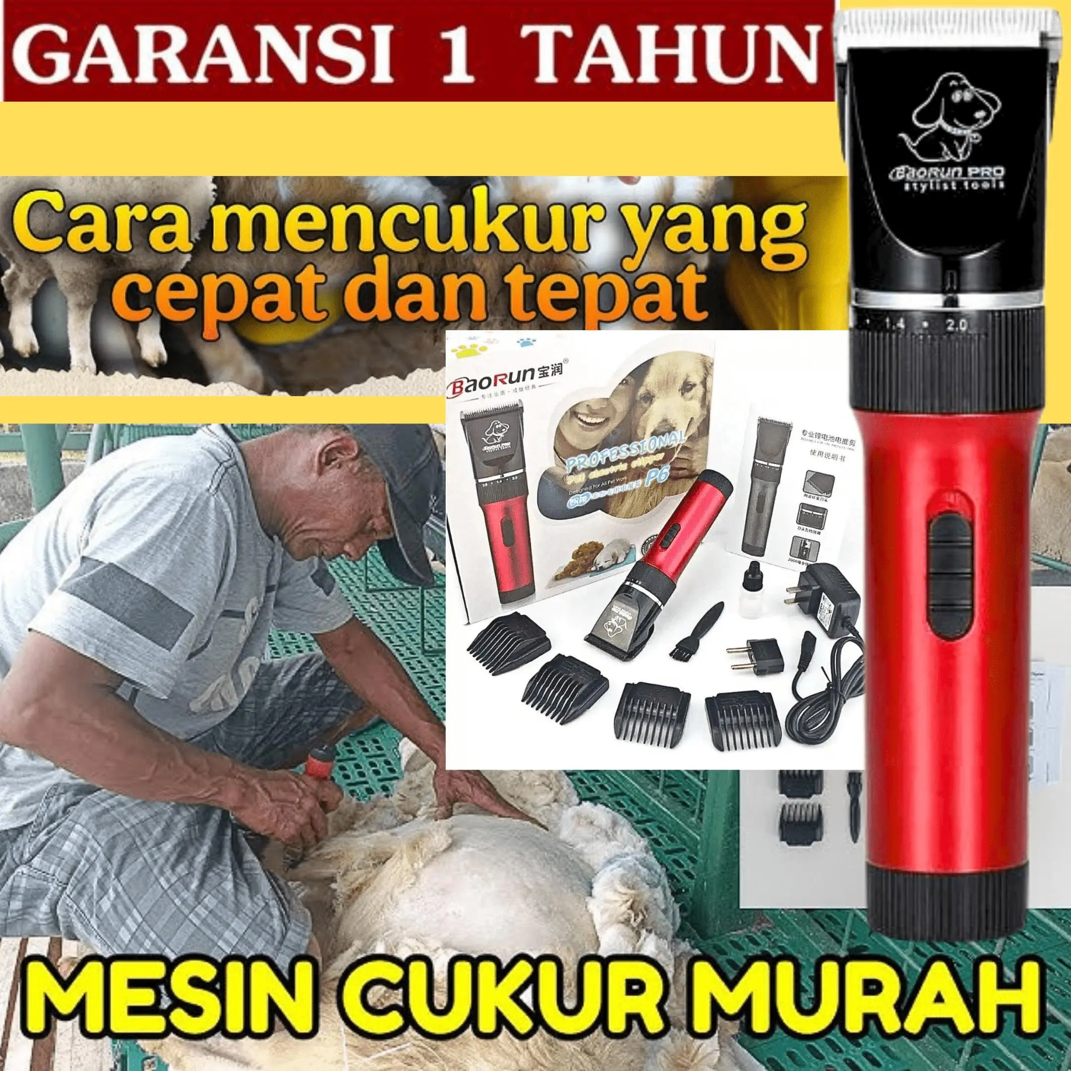 BaoRun P6 ASLI Alat Cukur Bulu Kambing Domba Elektrik Bulu Binatang PetDog Clipper Mesin Cukur Domba