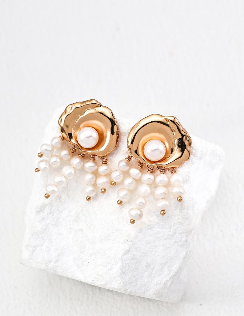 Product Introduction of 925Pearl Tassel Earrings, Metallic - textured Flower - shaped, for Daily Wear/Parties, Fashion Earrings, Unique Design for Elegance dsmp  earrings dsmp  earrings 12