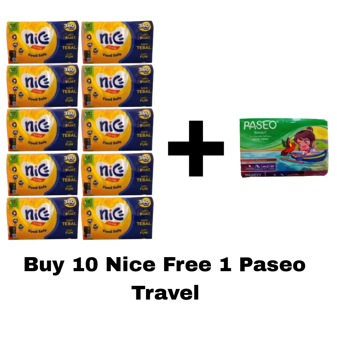 {10Pack Tissu Nice Free 1 Paseo Smart Travel} Tissue Nice 360Helai