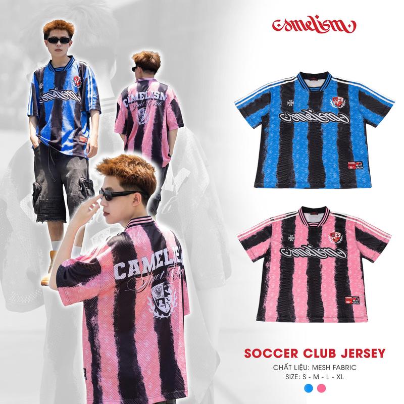 Camelism Soccer Club Jersey Form Rộng Over size tay lỡ cổ tròn vải lưới cao cấp unisex Menswear Shirt - Jean Top Sport