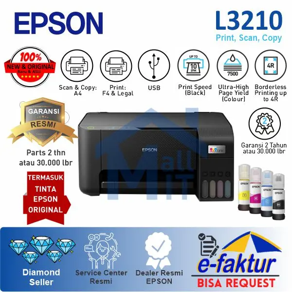 Printer EPSON L3210 L-3210 L 3210 L3211 L-3211 L 3211 Pengganti L3110 Print Scan Copy Garansi Resmi