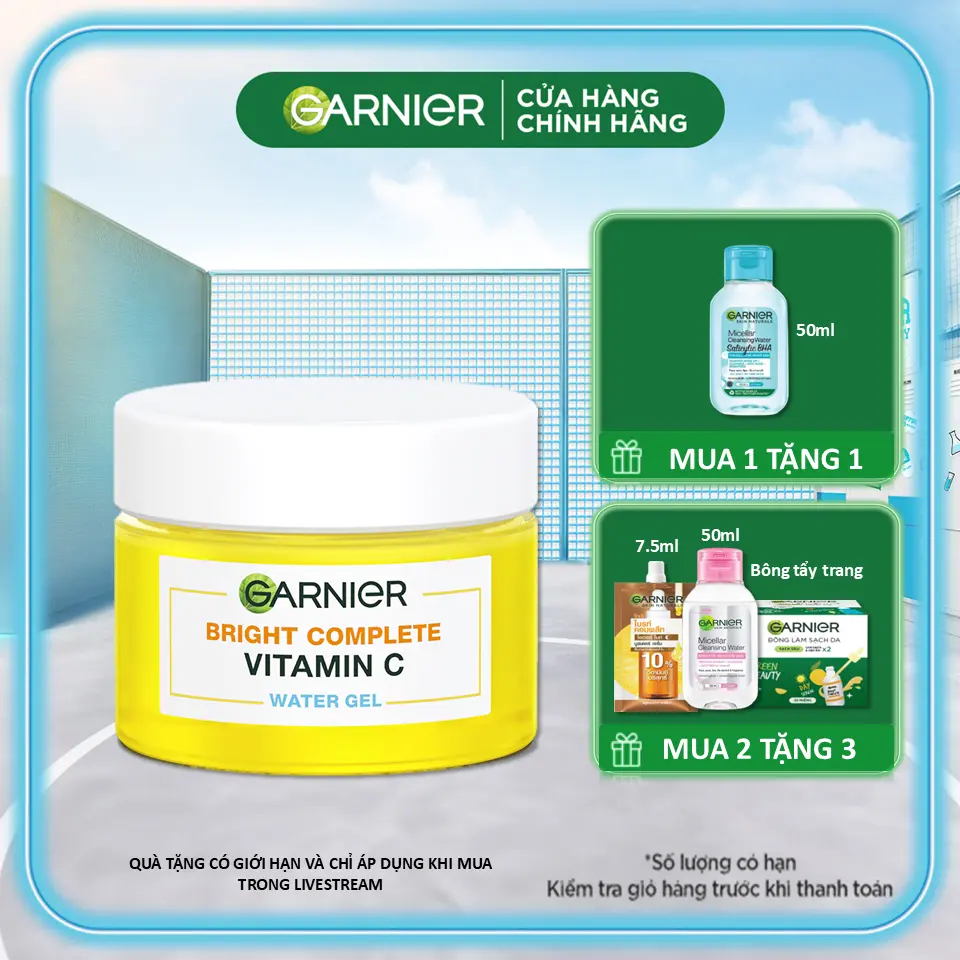 Kem dưỡng ẩm Garnier Water Gel mỏng nhẹ cấp ẩm tới 48H & hỗ trợ sáng da 50ml