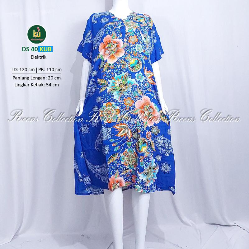 Kencana Ungu Daster 40 KUB Label Biru | Daster Tangan Pendek Di Bawah Lutut Leher Bergelombang 3 Kancing Depan Batik Busui 2