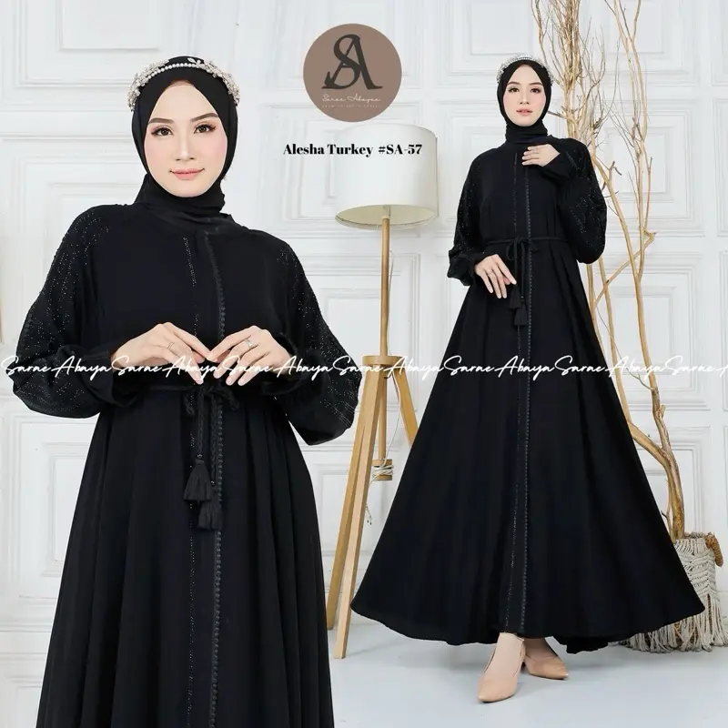 (Promo) Sarae Abaya Turkey Premium Alesha SA-57 Bordir Payet Ceruty Pesta Arab Turki Cantik Muslim Mewah Gamis Dress Wanita Lebaran Hitam Dewasa Kondangan 0