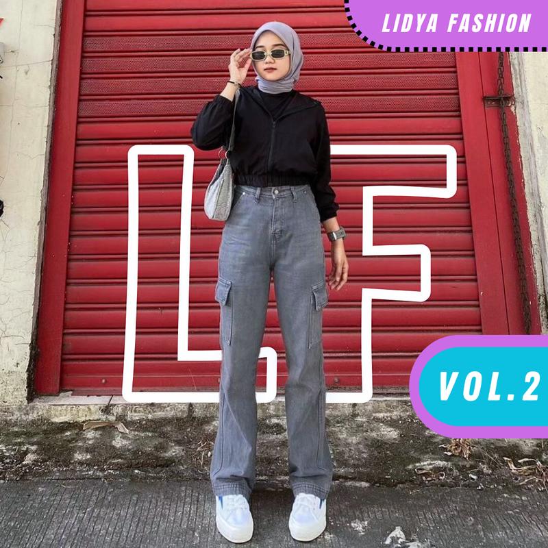 Highwaist Jeans Cargo Loose Hangover Vol.2 - Celana Cargo Jeans Premium Tebal Kekinian Wanita Panjang Cewek Denim 1
