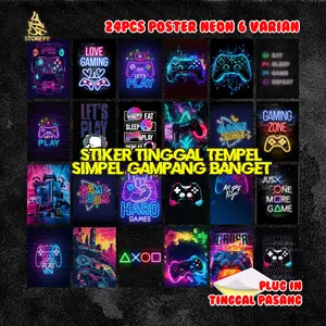 Poster Stiker Neon All Varian Game | Wave | Blue | Red | Green | Pink | Yellow - Isi 24 Lembar - Size A5 - Tinggal Tempel Aja