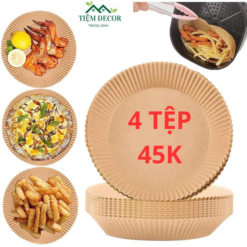 Combo 4 tệp Khuôn Giấy Nến Vàng Lót Nồi Chiên, Nướng Bánh, Thấm Hút Dầu Hình Tròn ( 4 set )