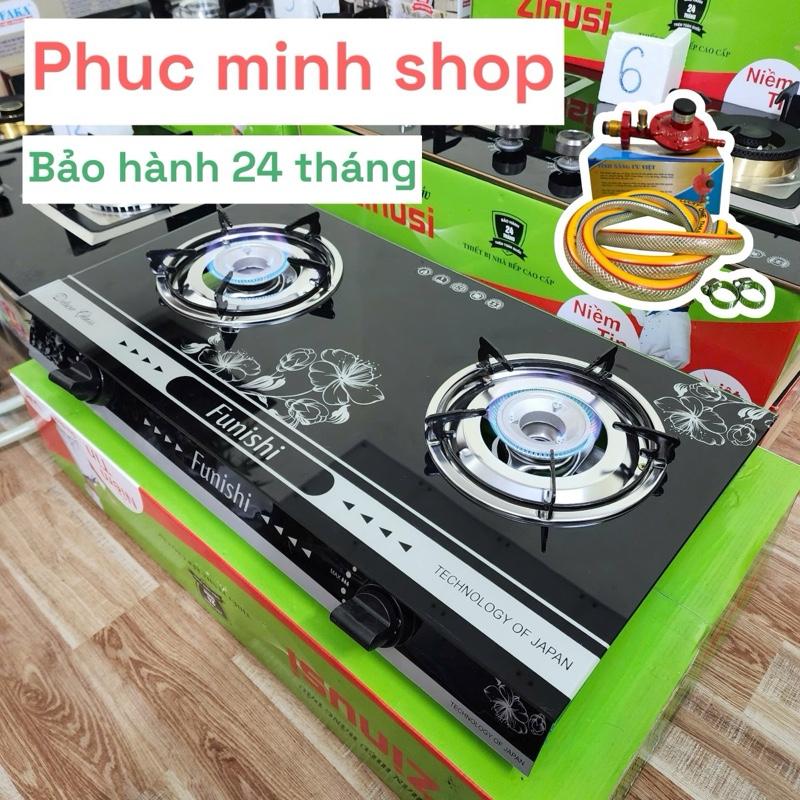 (COMBO BẾP KÈM VAN DÂY ) bếp gas đôi Funishi tiết kiệm gas . Kính cường lực (đen) .Bảo hành 2 năm .lỗi đổi mới 15 ngày