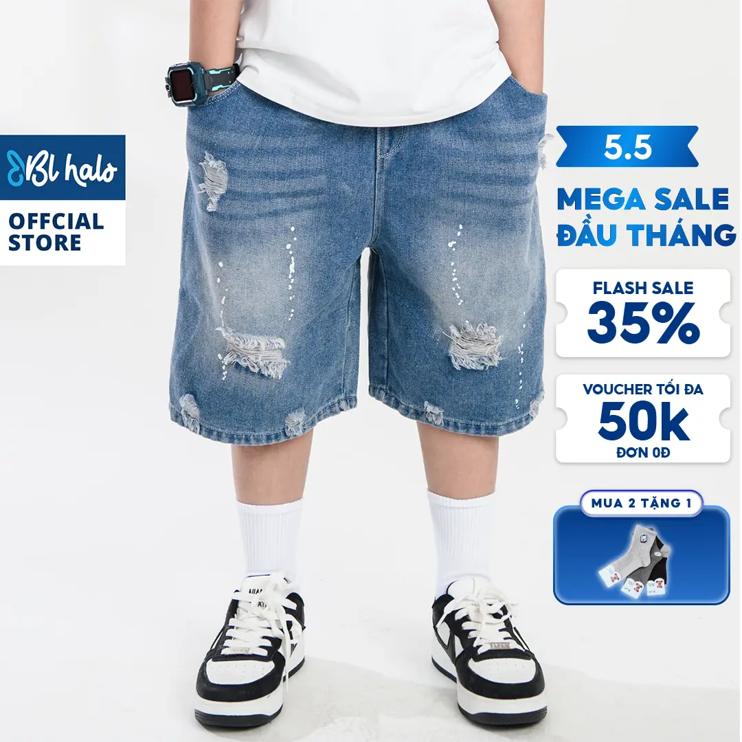 Quần Jean Bé Trai 8-38Kg (2-9 Tuổi) BL HALO Quần Short Bò Chất Mềm Mại Quần Bò Lửng Dáng Suông Thoải Mái Vận Động QSB11