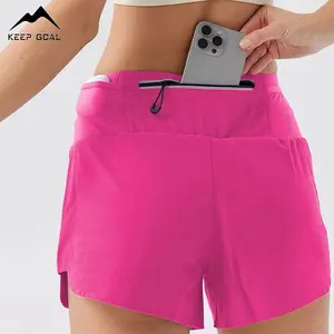 KEEP GOAL Celana Pendek Olahraga Sport Shorts Wanita Lima Kantong Dua-Dalam-Satu High Waist Bernapas Kering Cepat Anti-Kerut Cocok Untuk Running Jogging Fitness Ukuran M-5XL