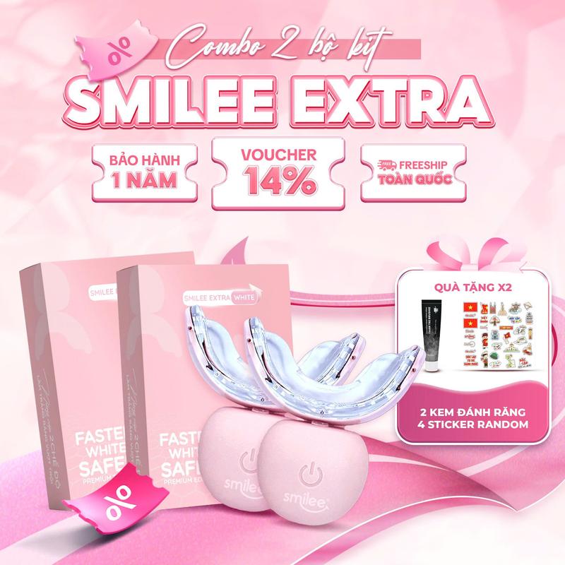 Combo 2 Kit Smilee Extra White - Hỗ trợ làm trắng răng tại nhà gồm 3 bút gel làm trắng - Duy trì độ trắng lên đến 8 tháng tuỳ cơ địa  - Hàng chính hãng - Tặng  2  kem đánh răng + 4 sticker