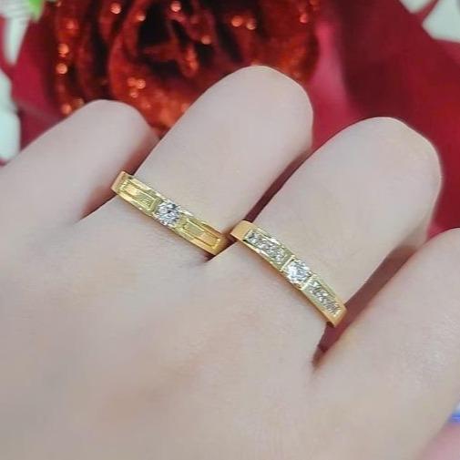  Nhẫn cặp nhẫn cưới nam nữ kiểu dáng đơn giản chất Titan xi vàng bền màu mẫu hot 