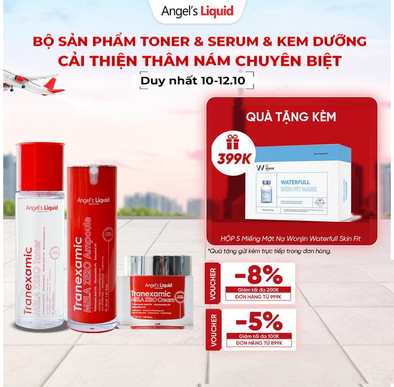 Bộ Sản Phẩm Toner - Serum - Kem Dưỡng Cải Thiện Thâm Nám Chuyên Biệt Angel's Liquid Tranexamic Acid Mela Zero