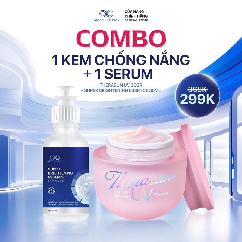  Combo Serum + Kem Chống Nắng 3in1 Therasun UV SPF50+ PA++++ Hỗ Trợ Chống Nắng Cho Da Dưỡng Trắng Sáng Da Nâng tone Ngăn ngừa Nám Sạm Tàn Nhang Đồi Mồi - Many Colors 