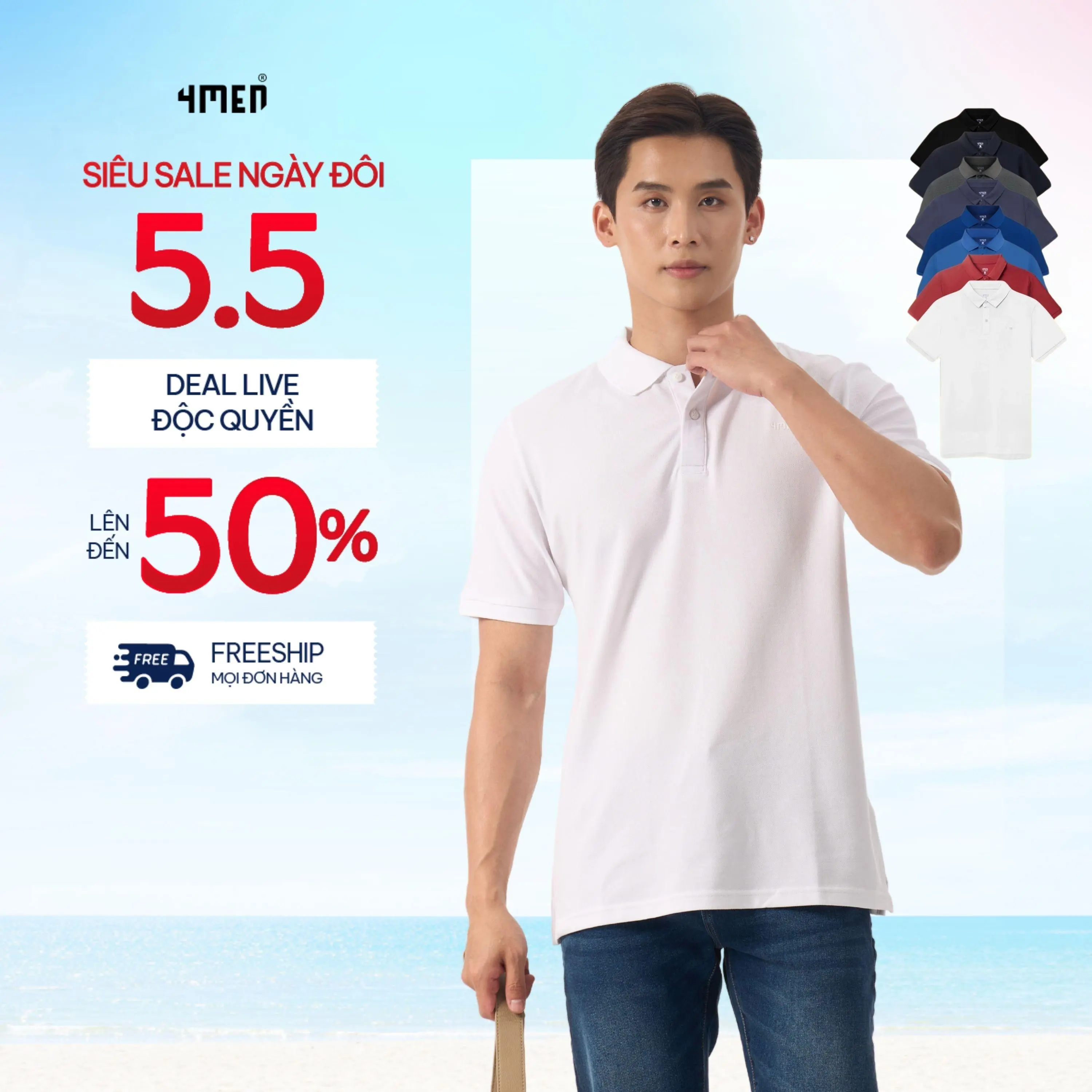 Áo polo nam trơn basic 4MEN PO066 ngắn tay, vải cá sấu thấm mồ hôi, thoáng mát, mềm chống nhăn, co giãn thoải mái Menswear Có Cổ Shirt